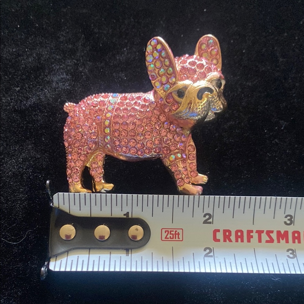 Pink Rhinestone French Bulldog Brooch - Picture 7 of 8